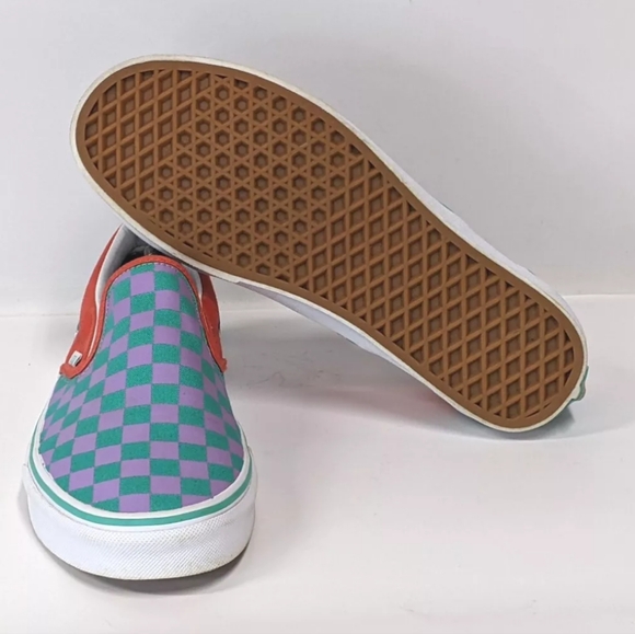 Vans Off The Wall Purple & Green  Checkered Slip On Shoes M 9 / W 10.5 500714 - Picture 3 of 10